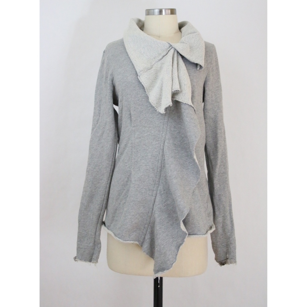 Free People Gray Asymmetrical Draped Jacket with Cream Trim